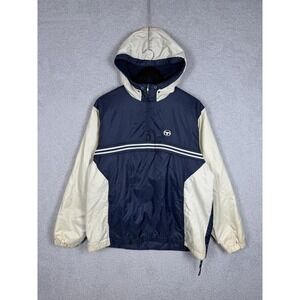 Sergio Tacchini Anorak Jacket Hooded Mens Size L White/Blue Colorblock